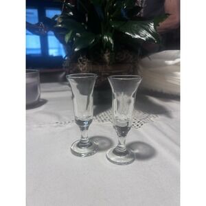 Vintage Cordial Glasses,  Liqueur Stemmed Shot Glasses 4" High 1.5 oz Set Of 2